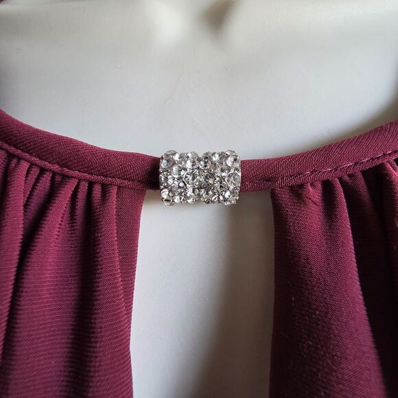 NWT OLEG CASSINI Wine Rhinestone Keyhole Sheath Gown 16 Formal - Picture 8 of 16